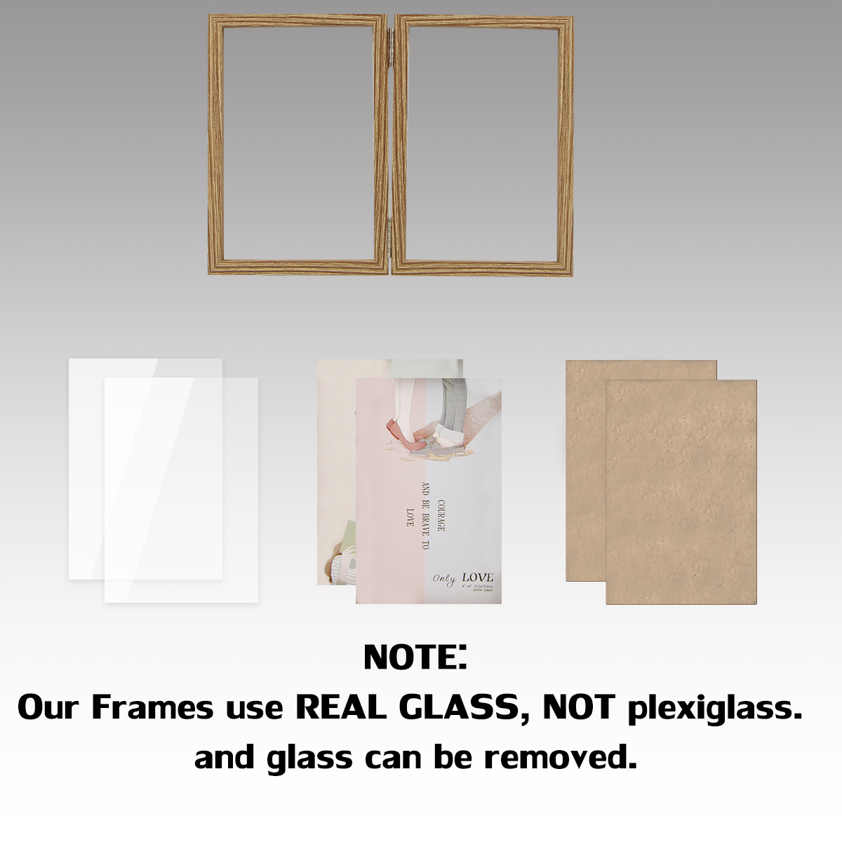 Forev 4x6 Double Picture Frame Wooden Hinged Photo Frame Definition Glass Stand Vertically on Desktop or Tabletop Black